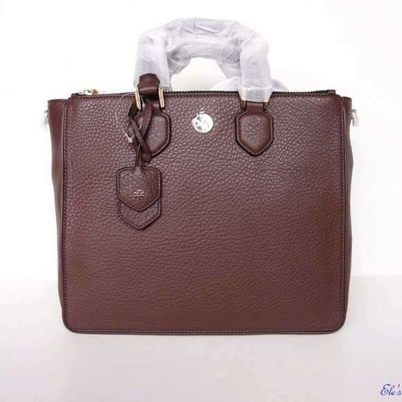 NWT Tory Burch Robinson Large Leather Tote BROWN - Picture 1 of 12